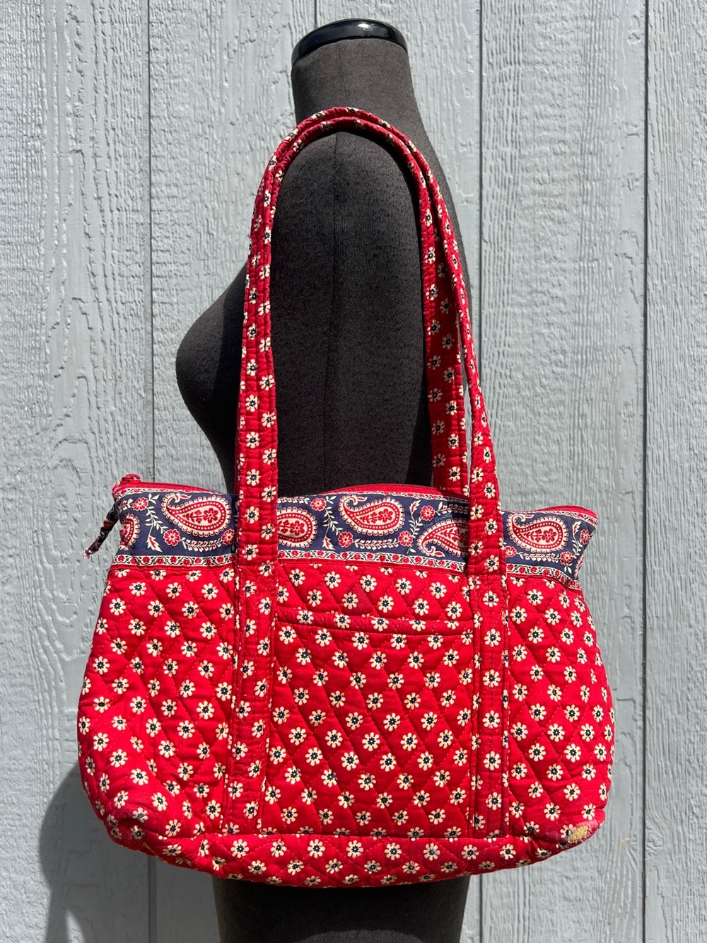 VTG 90s Vera Bradley Americana Red Petite Villager Tote Bag Purse